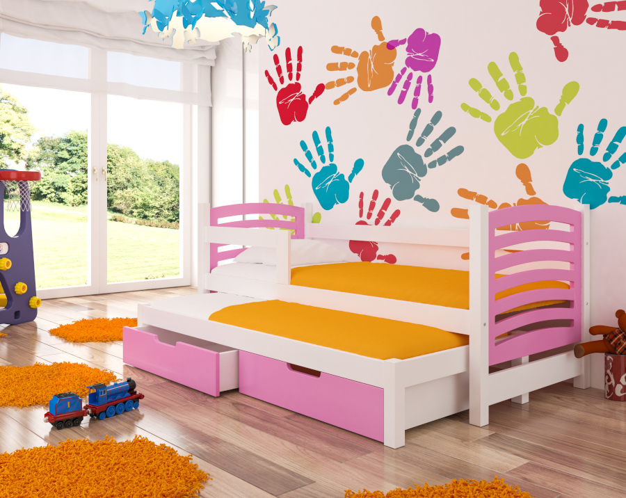 dětská postel, postel pro holčičky, rozkládací postel varianta 07 Bílá+Růžová