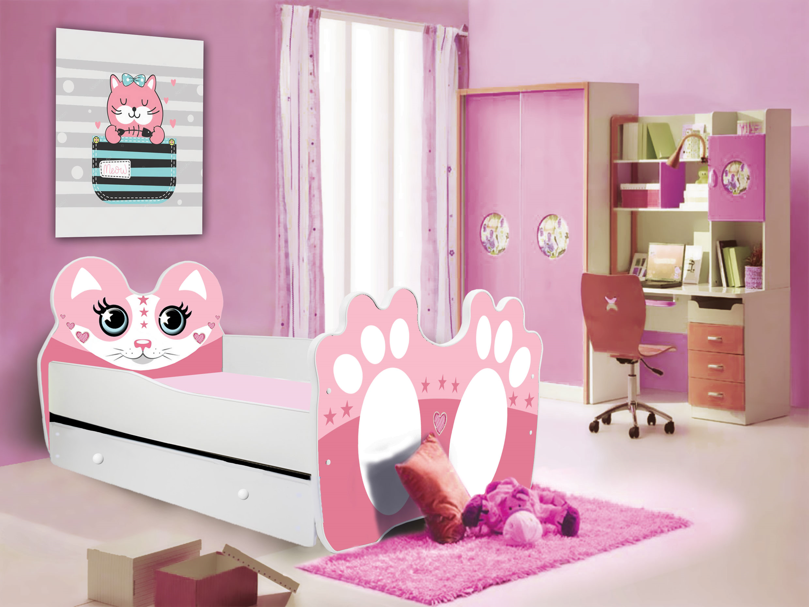 zásuvka pod dětskou postel, úložný box, úložný prostor růžový