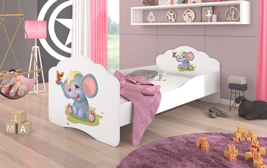 Postel do dětského pokoje s obrázkem slona, dětská postel 160x80 cm