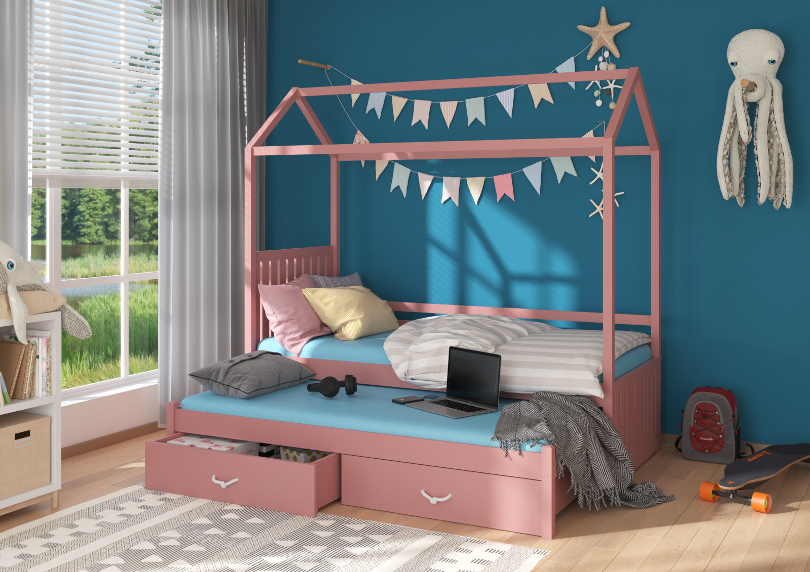 ružová posteľ pre deti