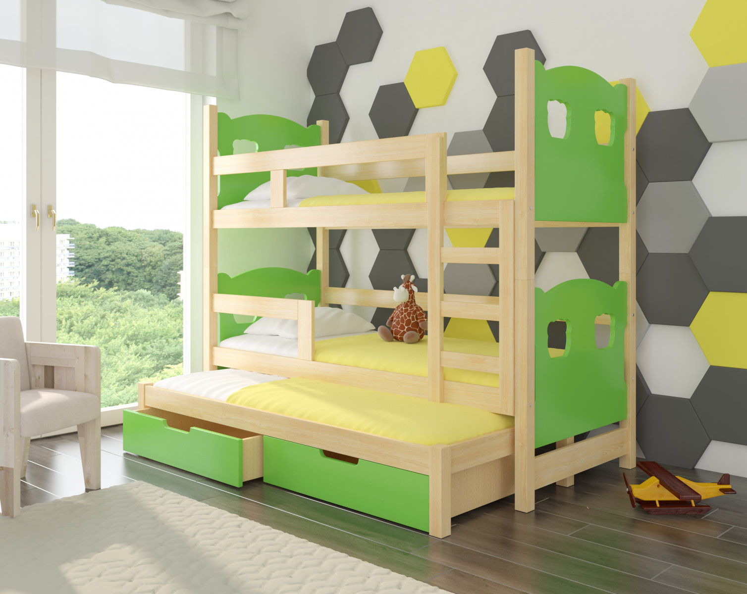 Dětská patrová rozkládací postel zelená