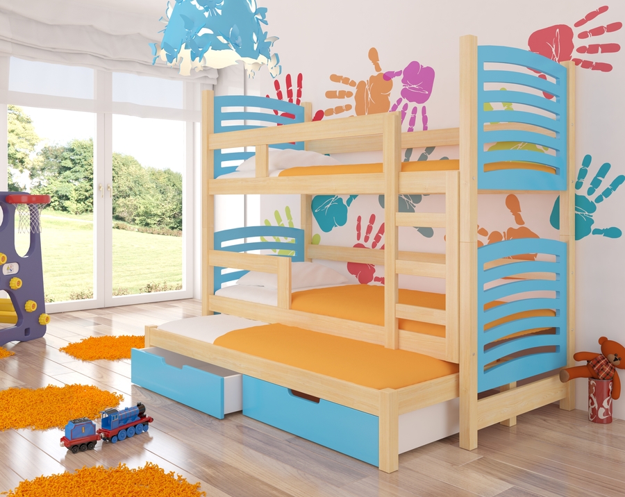 Kvalitní dětská patrová postel, rozkládací postel, dětský pokoj varianta 01 Borovice + Modrá
