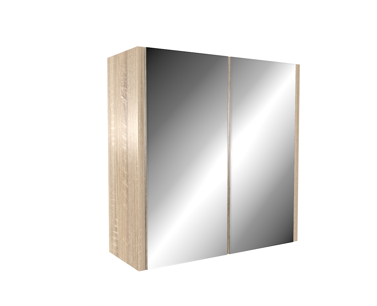 Praktická závěsná skříňka se zrcadlem vhodná do koupelny v barvě Dub sonoma