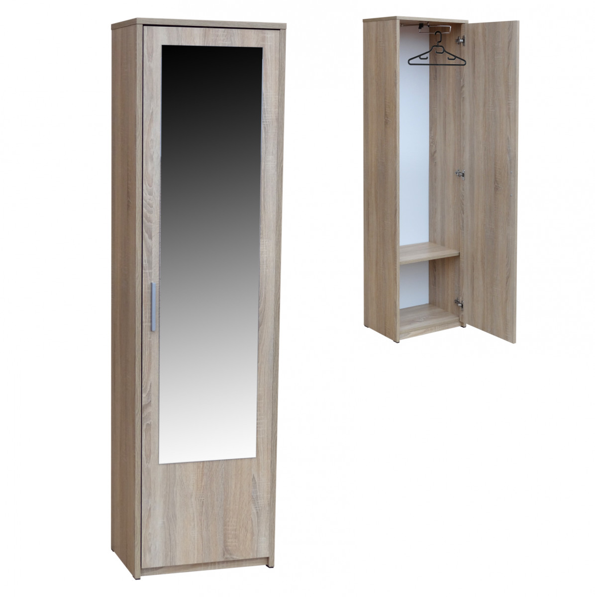 Předsíňová šatní skříň se zrcadlem a úložným prostorem - 50 cm dub sonoma