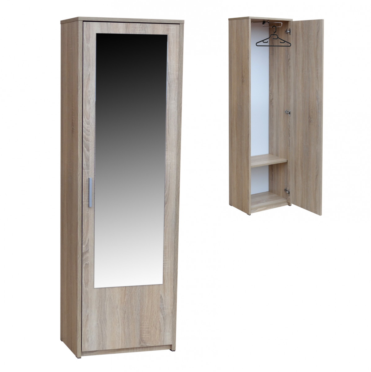 Předsíňová šatní skříň se zrcadlem a úložným prostorem - 55 cm dub sonoma