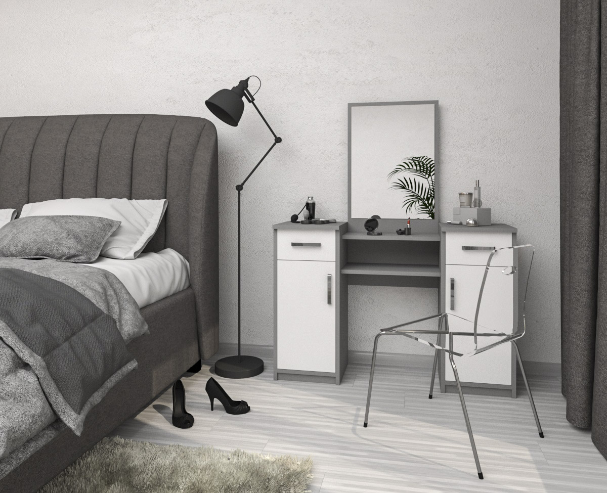 Toaletní stolek šedá/bílá do ložnice - možnost zakoupit také taburet s čalouněným sedákem