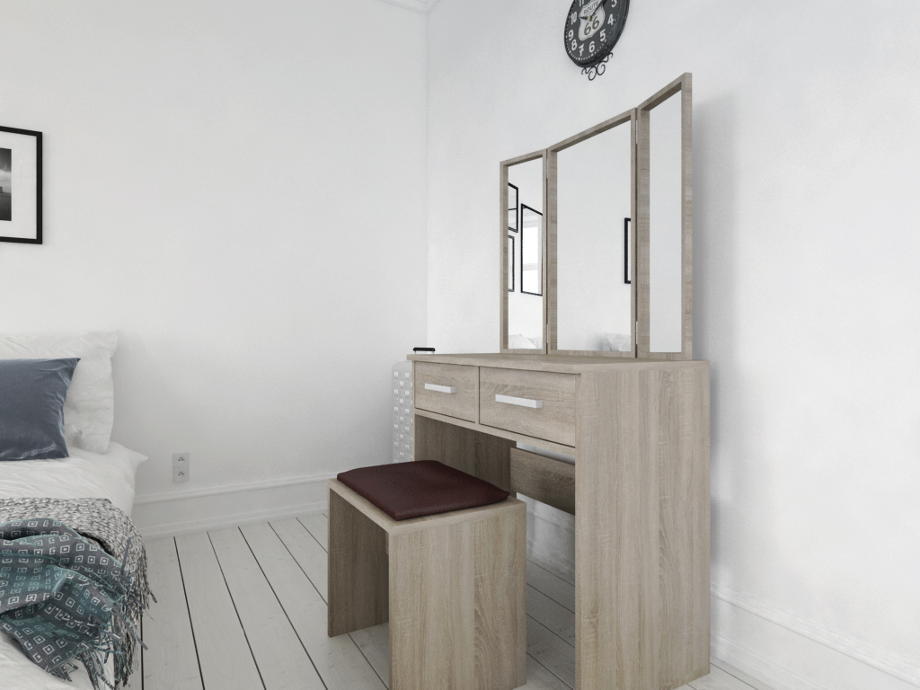  Toaletný stolík so zrkadlom a taburet so sedákom dub sonoma