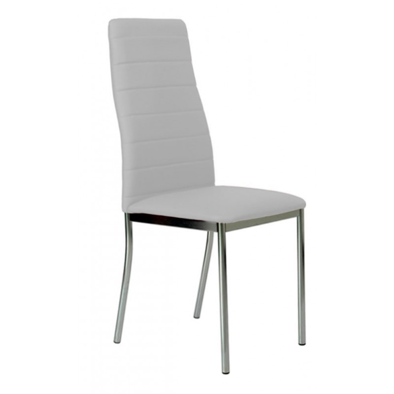 Moderní čalouněná židle do jídelny s kovovými nohami.