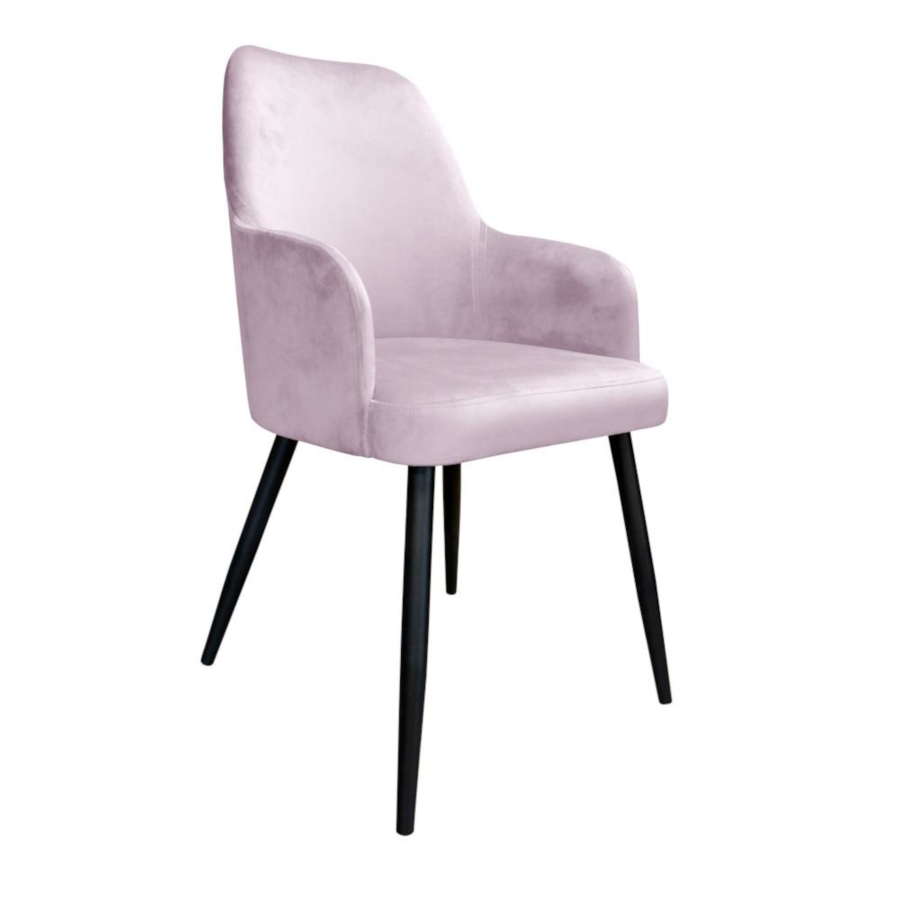 Čalouněná jídelní židle s kovovými černými nohami růžová