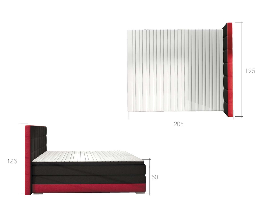 rozměry čalouněné boxspring postele s úložným prostorem