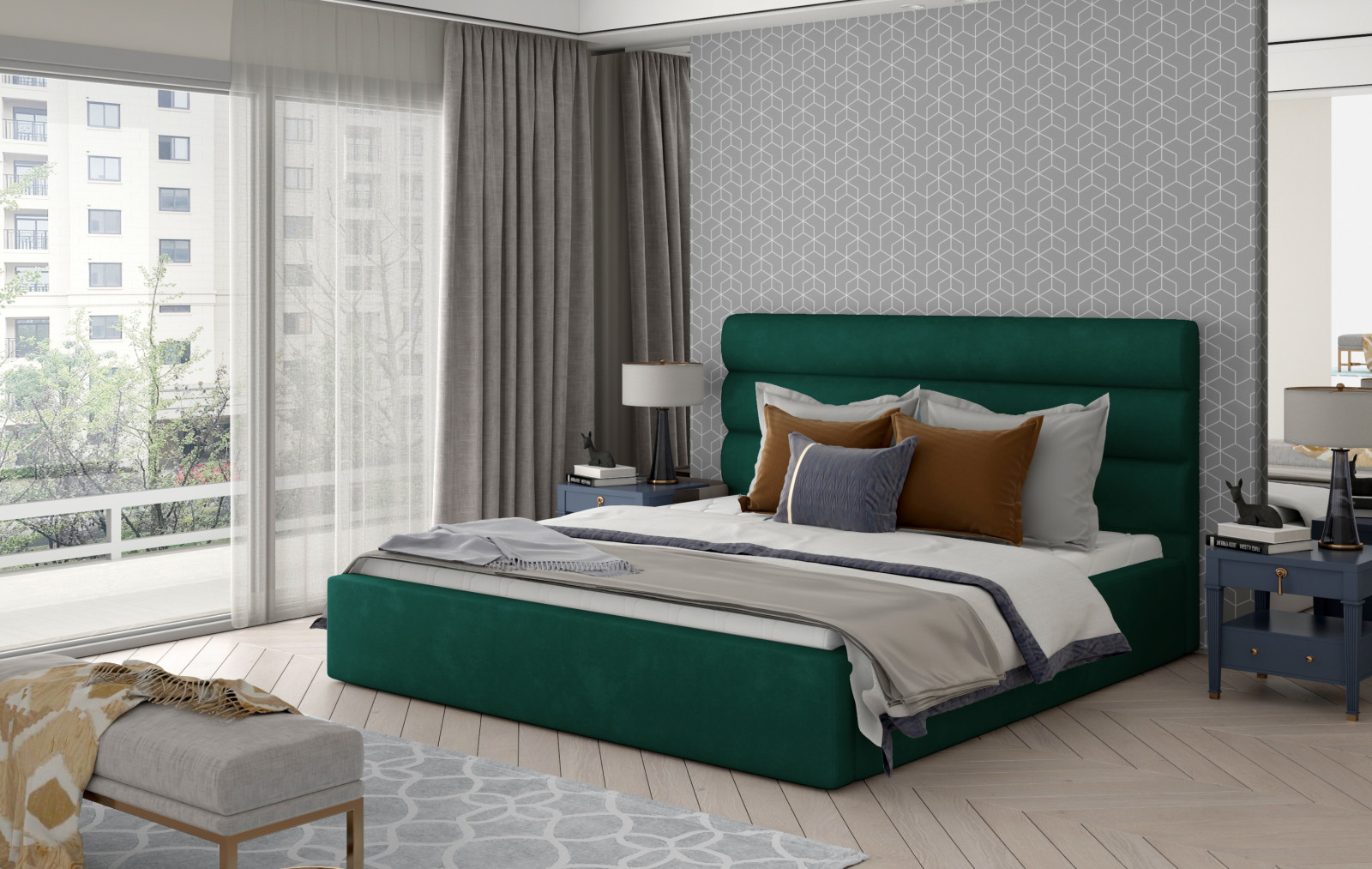 Zelená čalouněná postel - Kronos 19