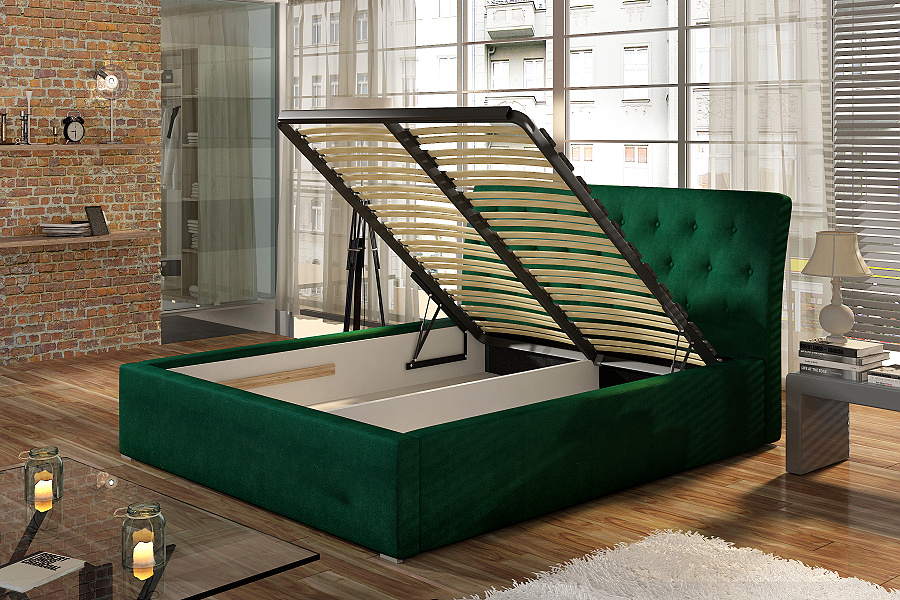 Čalouněná postel s úložným prostorem a roštem 140 x 200