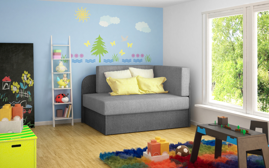 Moderná detská rozkladacia pohovka Amy s úložným priestorom má viac farebných variantov