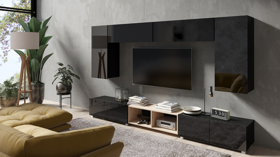 luxusní obývací pokoj, obývací sestava černá