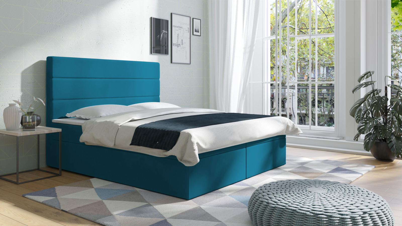 modrá postel do ložnice