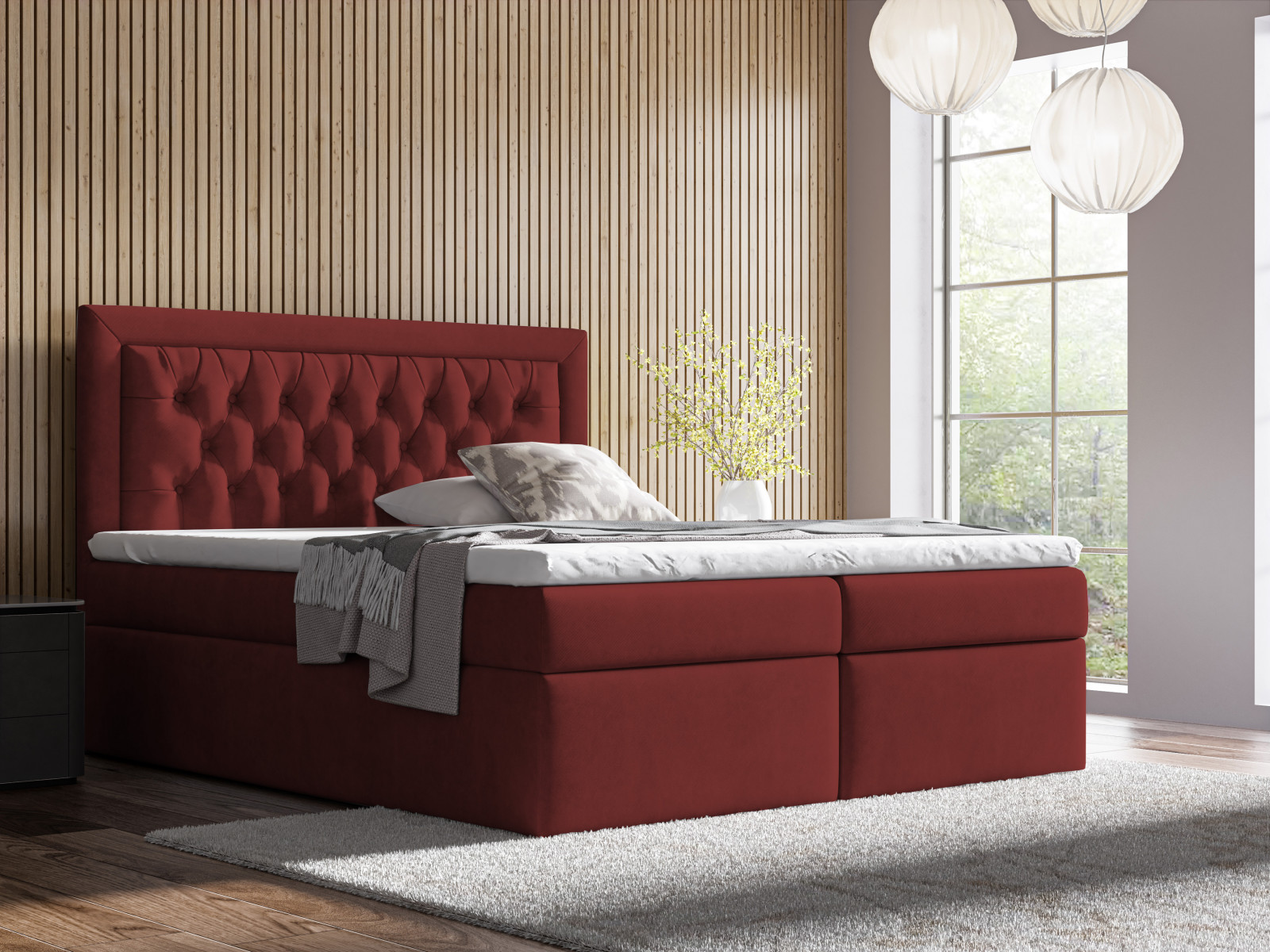 červená postel do ložnice