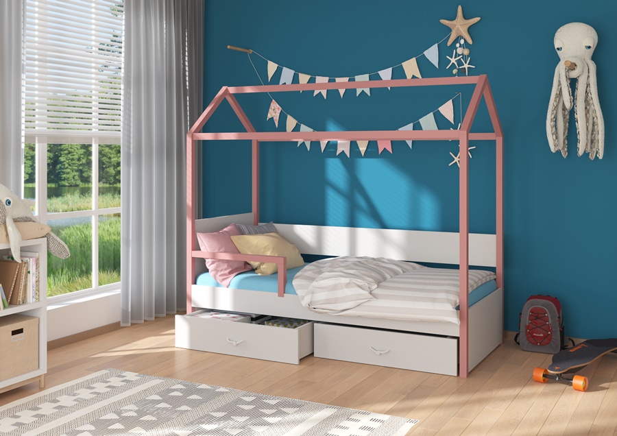 Modely postele Quido se zábranou: Růžová/šedá