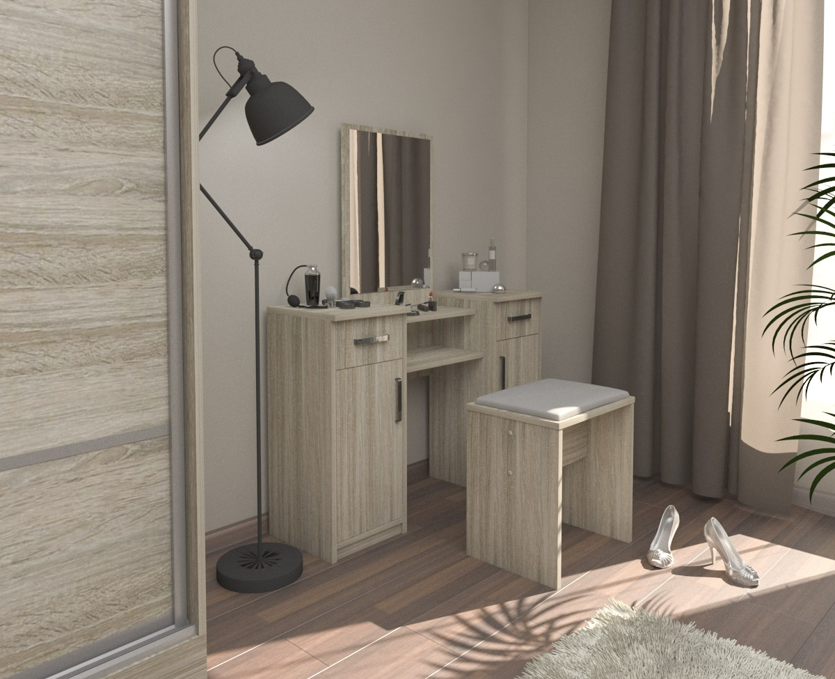 Sestava taburet + toaletní stolek Lushe se zrcadlem