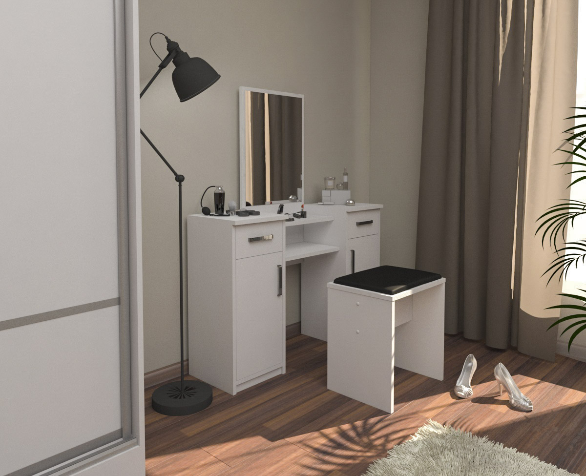 Sestava taburet + toaletní stolek Lushe se zrcadlem