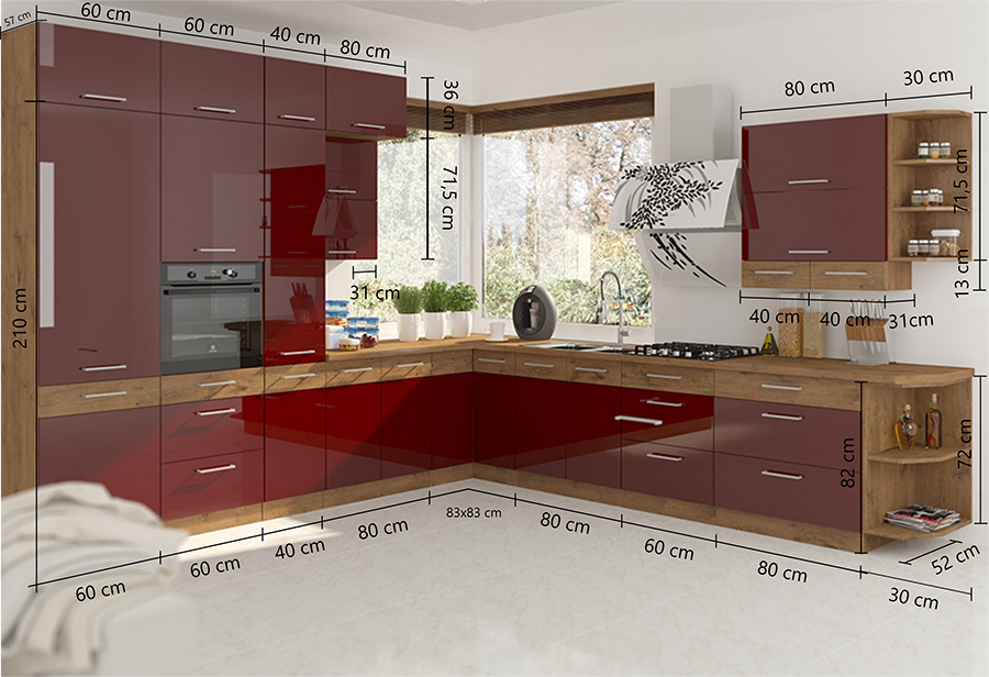 Velká rohová kuchyně 330 x 340 cm VISION