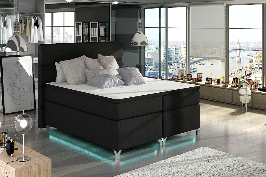 Čalouněná boxspring postel 160 x 200 s LED podsvícením Aura