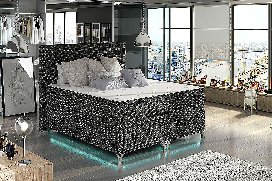 Boxspring čalouněná postel 140 x 200 cm Aura s LED
