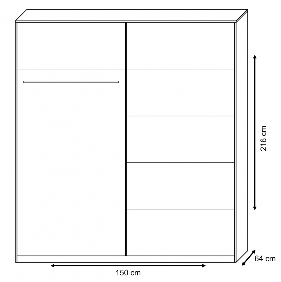 Prostorná šedá šatní skříň Tithali 150 cm