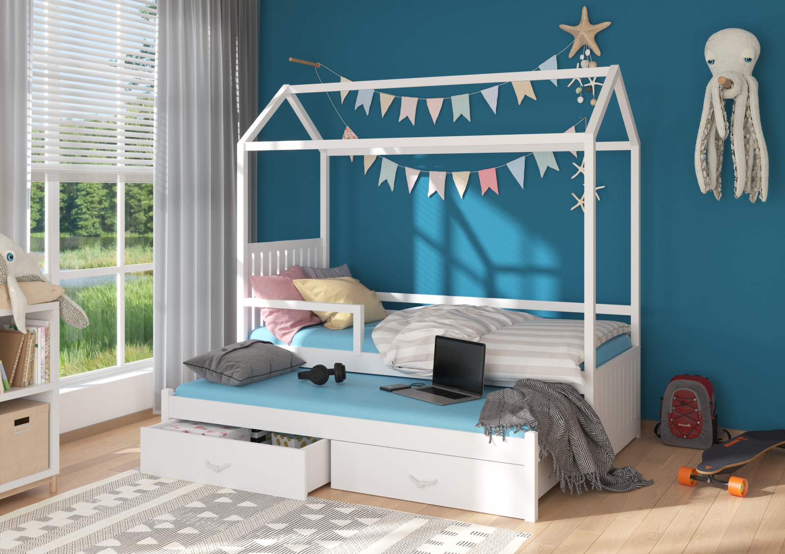 Dětská postel domeček Bambo se zábranou 80x180 cm