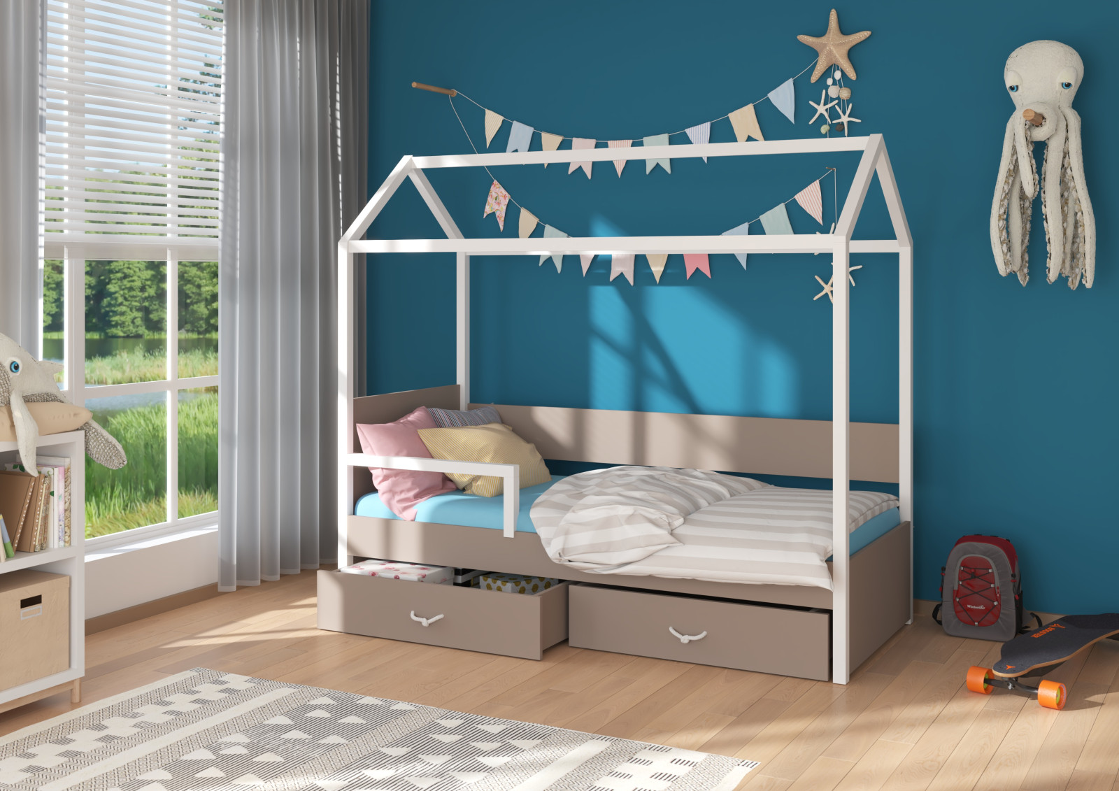 Domečková dětská postel se zábranou OTELLO 200 x 90 cm