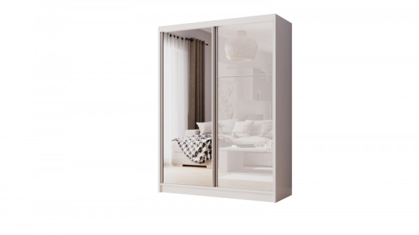 Bílá šatní skříň se zrcadlem Phani 160 cm