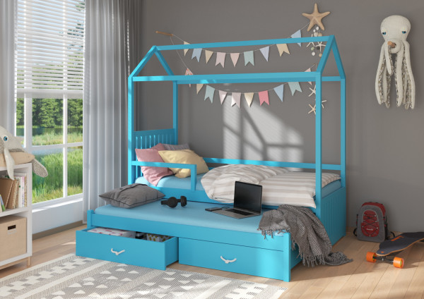 Modely dětské postele Bambo se zábranou: Modrá