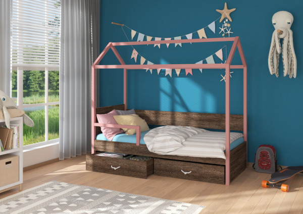 Modely postele Quido se zábranou: Růžová/zebrano