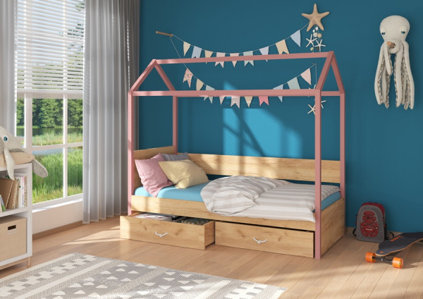 Modely postele Quido: Růžová/dub zlatý
